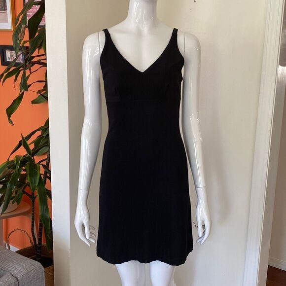 Vintage 90's Black Ribbed Stretch Mini Dress Size Small - Picture 2 of 13